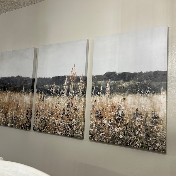 3 Piece Canvas Wall Art Set, Landscape Wall Art Wildflower Field Oil ...