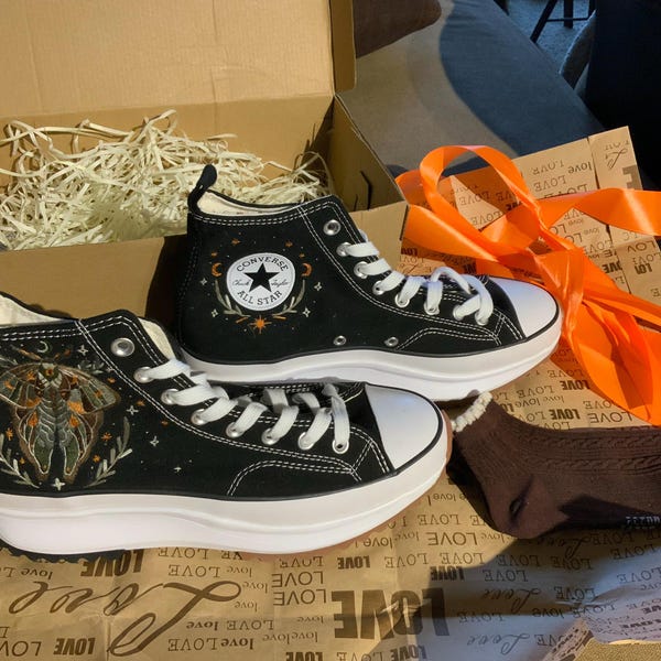 Wedding Converse for Bride, Fall Rustic Flower Embroidered Converse ...