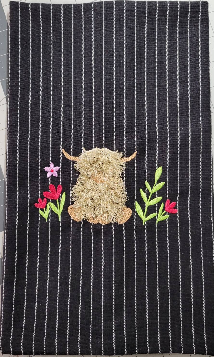 Customer project using Fringed Longhorn Highland Little Cow Calf embroidery design