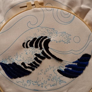 刺繍風景キット、DIY刺繍アート、大人の手芸キット、星月夜と神奈川の