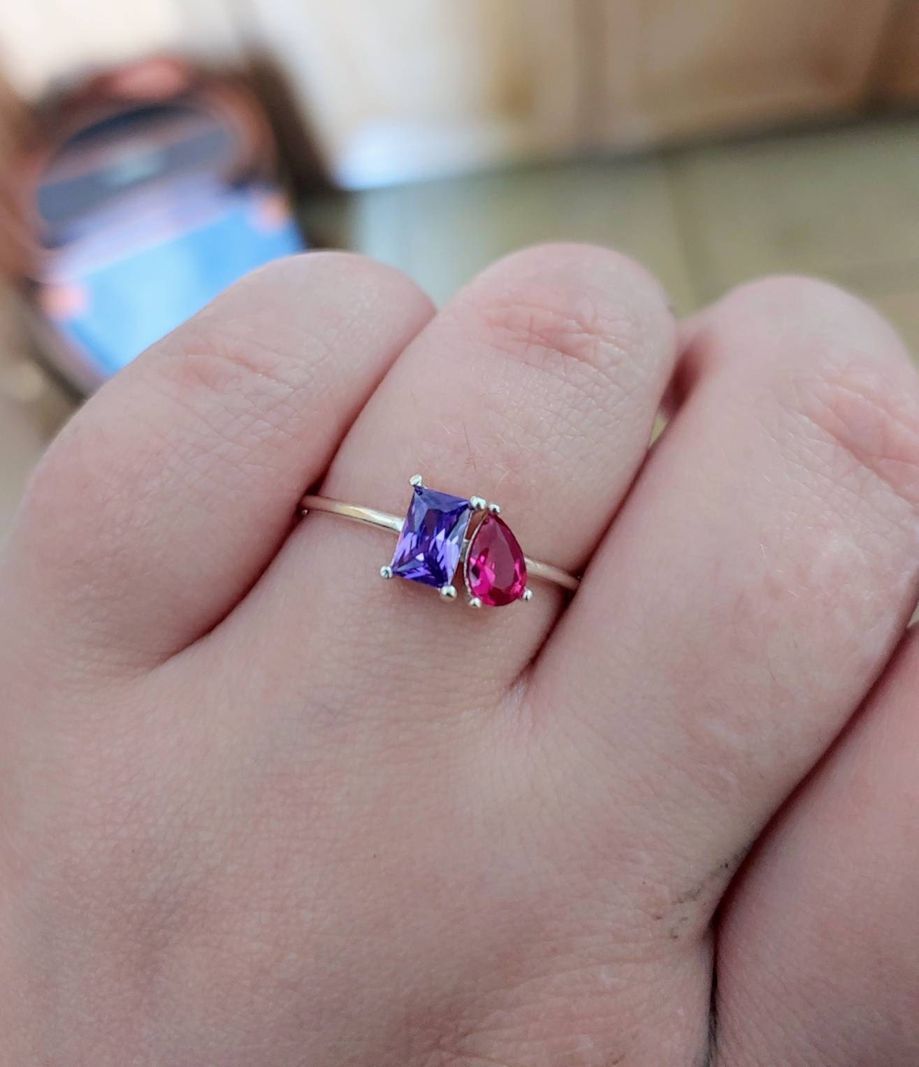 Emerald & Pear Cut Birthstone Ring by Caitlyn Minimalist • Custom Toi et Moi Gemstone Ring • Vintage Jewelry • Perfect Couples Gift • RM124