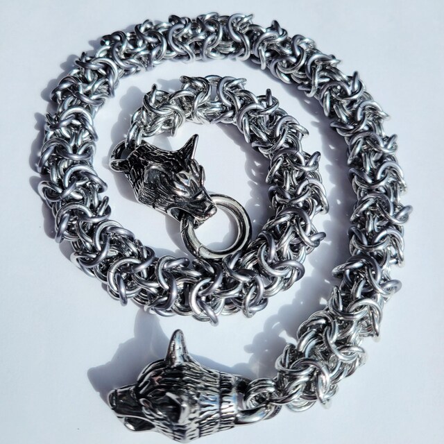 Stainless Steel Viking Wolf Head Spring Clasp Bracelet Connector