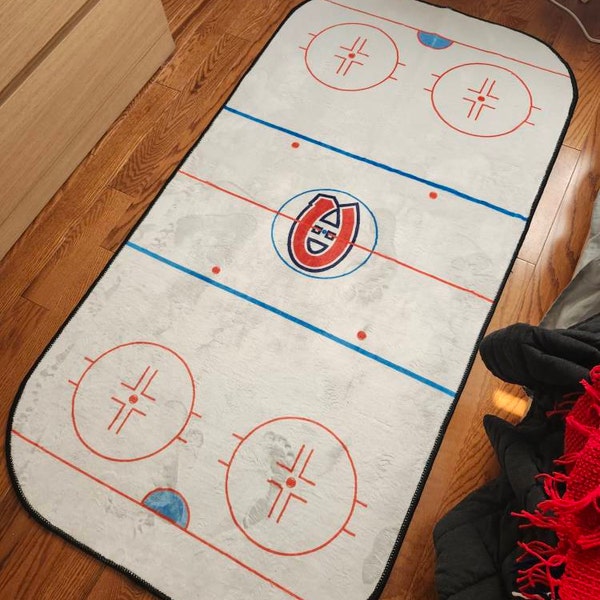 Ice Hockey Rink Printed Area Rug With Custom Team Logo • Washable Ice ...