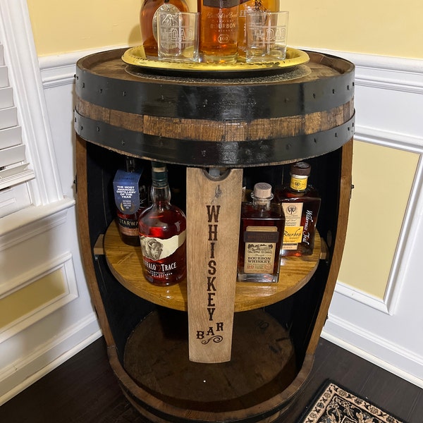 Bourbon Barrel Display Cabinet With Lazy Susan: Rustic Whiskey Bar - Etsy