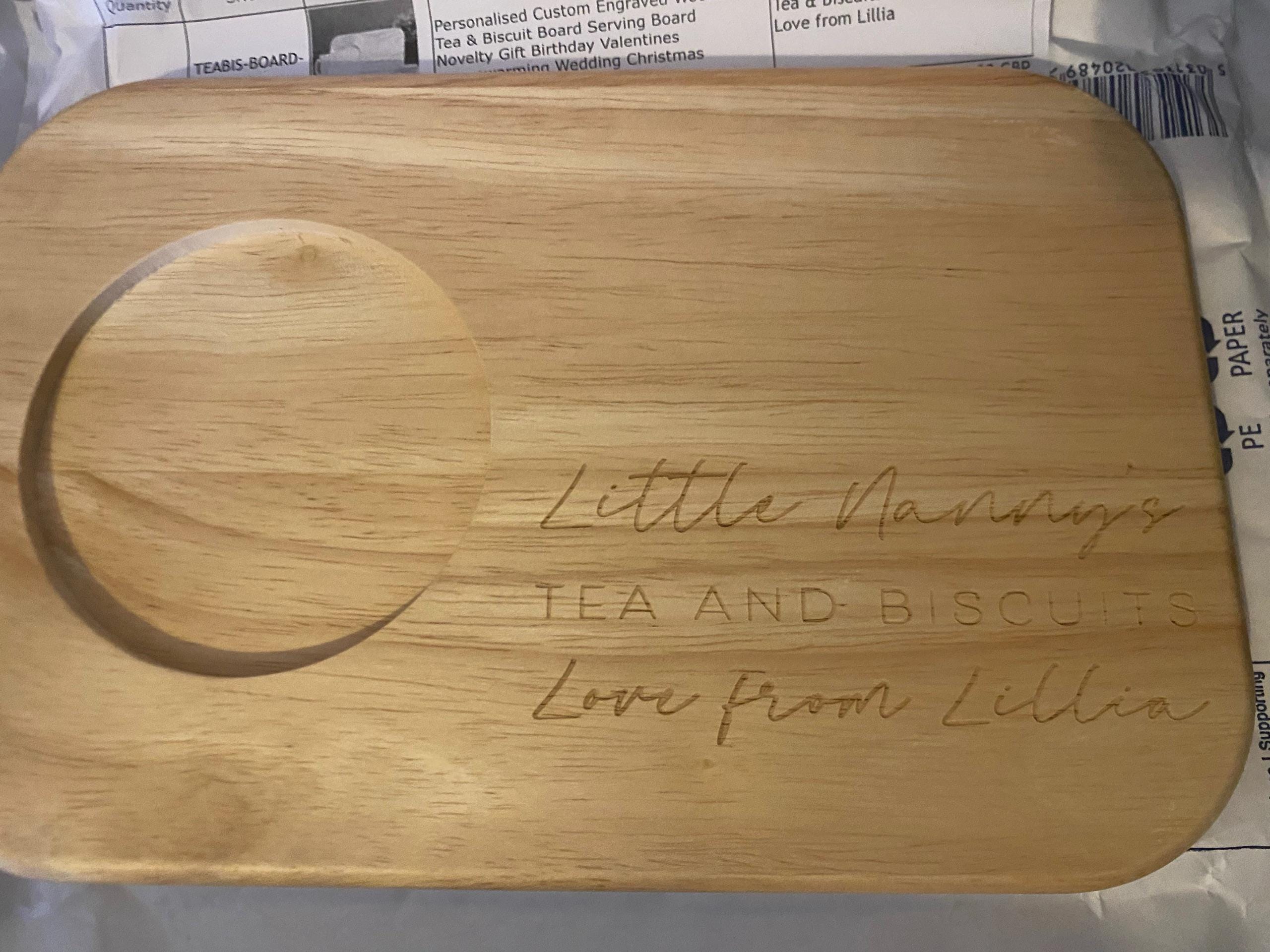 Personalized Custom Engraved Wooden Tea & Biscuit Board Serving Board Novelty Gift Birthday Valentines Housewarming Wedding Christmas