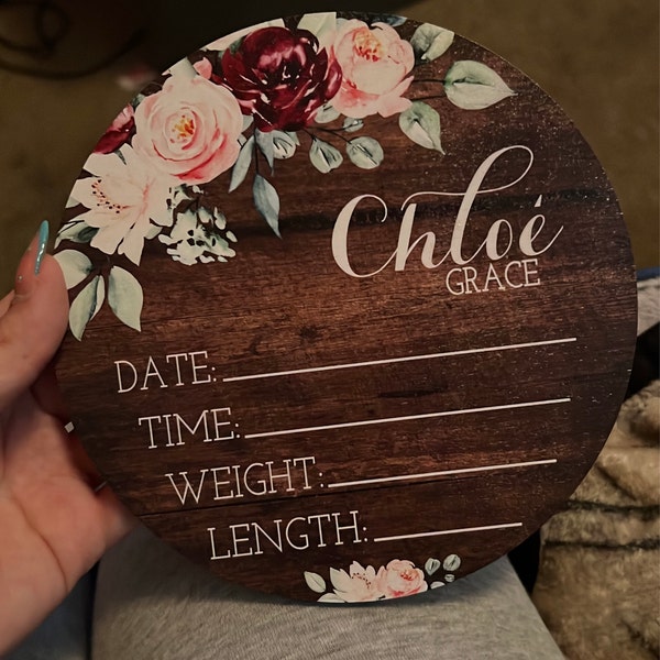 Birth Stats Round Wood Baby Name Sign Wooden Personalized Baby Name ...