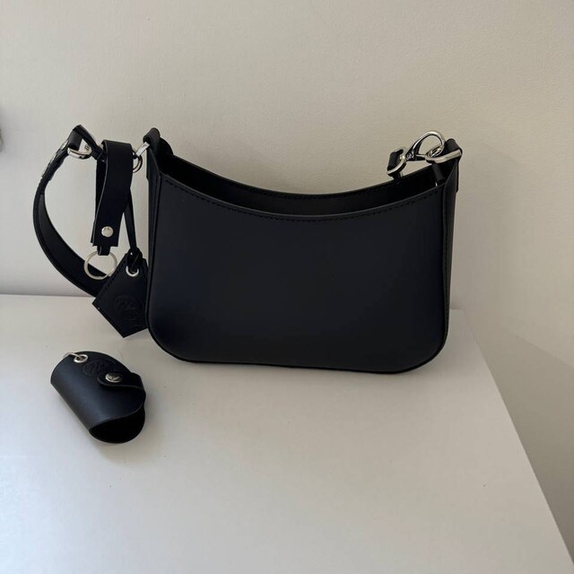 Leather Baguette Bag Black, Leather Shoulder Bag, Women