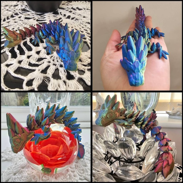 3Dプリントドラゴン、関節式クリスタルドラゴン、宝石スタイル