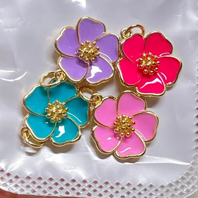 Dainty Hibiscus Charm Tropical Flower Gold Filled Enamel Charm - Etsy