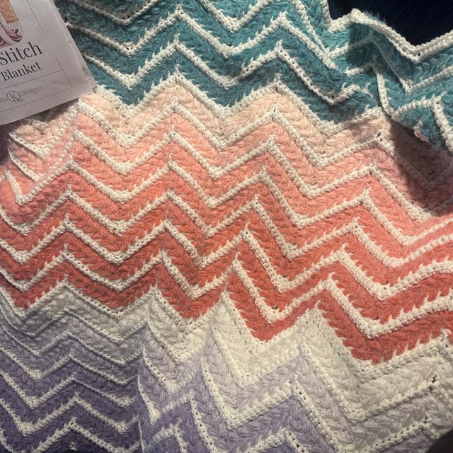 A customer's finished Wheat Stitch Ripple Blanket Crochet Pattern with Video Tutorial