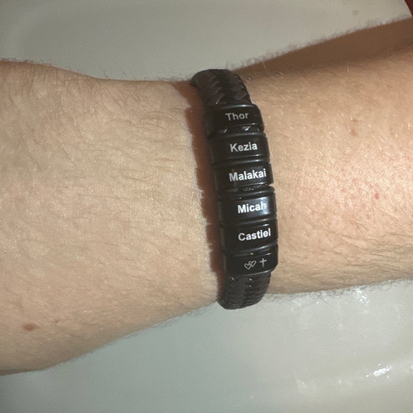 Personalized Men's Bead Bracelet With Custom Initials - Chakra Stone ID Bracelet With Malachite & Tiger Eye