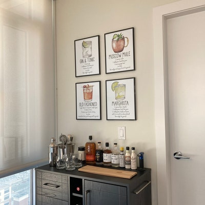 Bar Decor Kitchen Posters Wall Art Prints Set of 4 Printable Alcohol ...