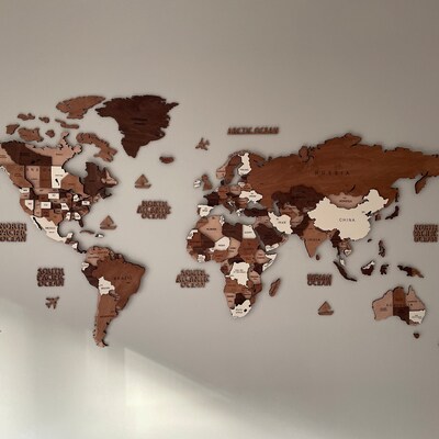 Wooden World Map Wall Art Decor 3D Wooden World Map World - Etsy