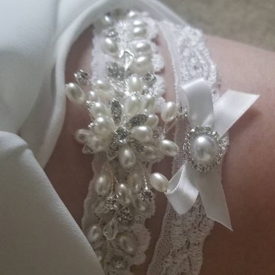 Beaded Lace Wedding Garter, Pearl Bridal Garter Set, Wedding Garter Set ...