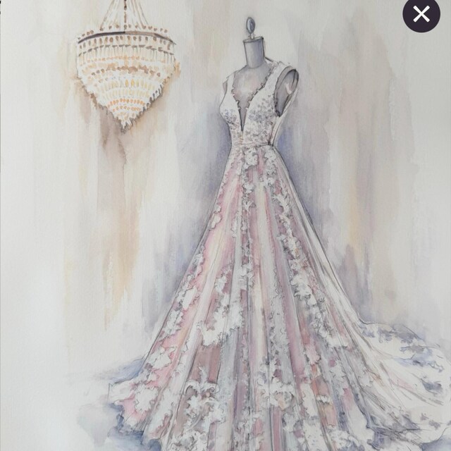 bridesmaid dress sketch Hand Painted Custom Wedding Watercolor Illustration Bridal Dress Painting Fashion Illustration From Photo Prom Dress Move Dance Simone Asymmetric HC 28TH may Length:REG * This is a