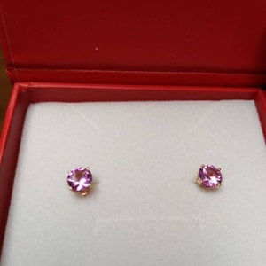 14kt Gold Pink Sapphire Earrings, Sapphire Studs, Stud Earrings, Solid ...