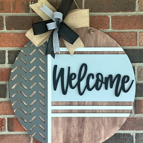 Welcome Vertical Pattern Sign, Digital Download, Round Door Hanger Svg ...