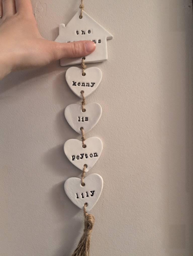 Our Family Clay Wall Hanging, Family Wall Hanger, Our Family Tree Hearts, Housewarming Gift Personalised Sign, Clay Gift, Hanging Hearts