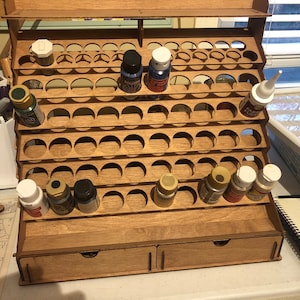 Wooden Paint Organizer for 74 Bottles of Paints and 14 Paint