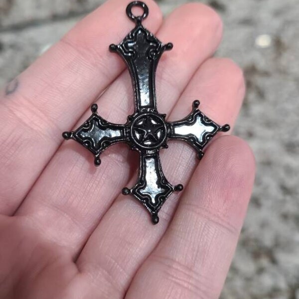 1, 4 or 20 BULK Large Black Enamel Inverted Upside Down Cross, Satanic ...