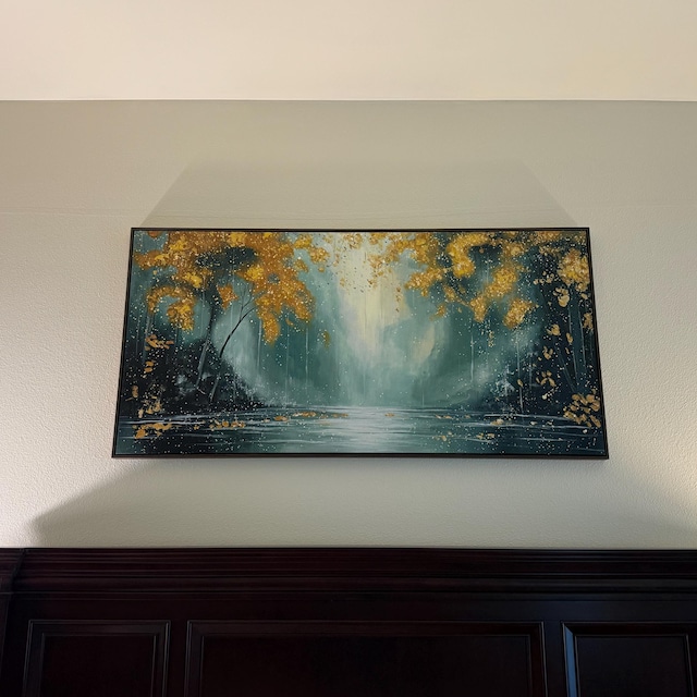 金箔の森の絵画、抽象的な風景、大きな質感のあるキャンバスアート