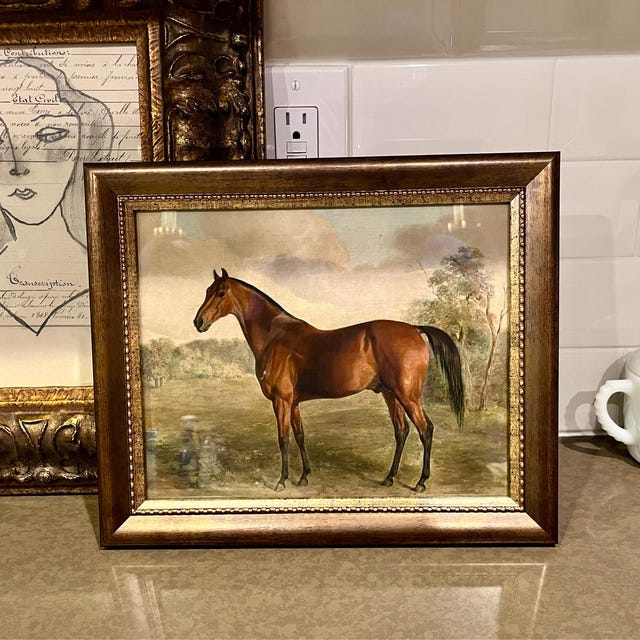 ヴィンテージの馬の絵画：アンティークの乗馬アートプリント、農家風