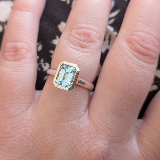 14k Sky Blue Topaz Ring, Sky Blue Topaz, Emerald Cut Sky