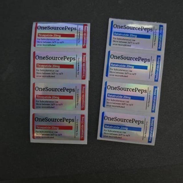 reconstitute 20mg retatrutide Labels for Vials | Pack of 10 White and Blue Waterproof & Oil-proof Labels  | Lab Labels for Vials | Fast Shipping