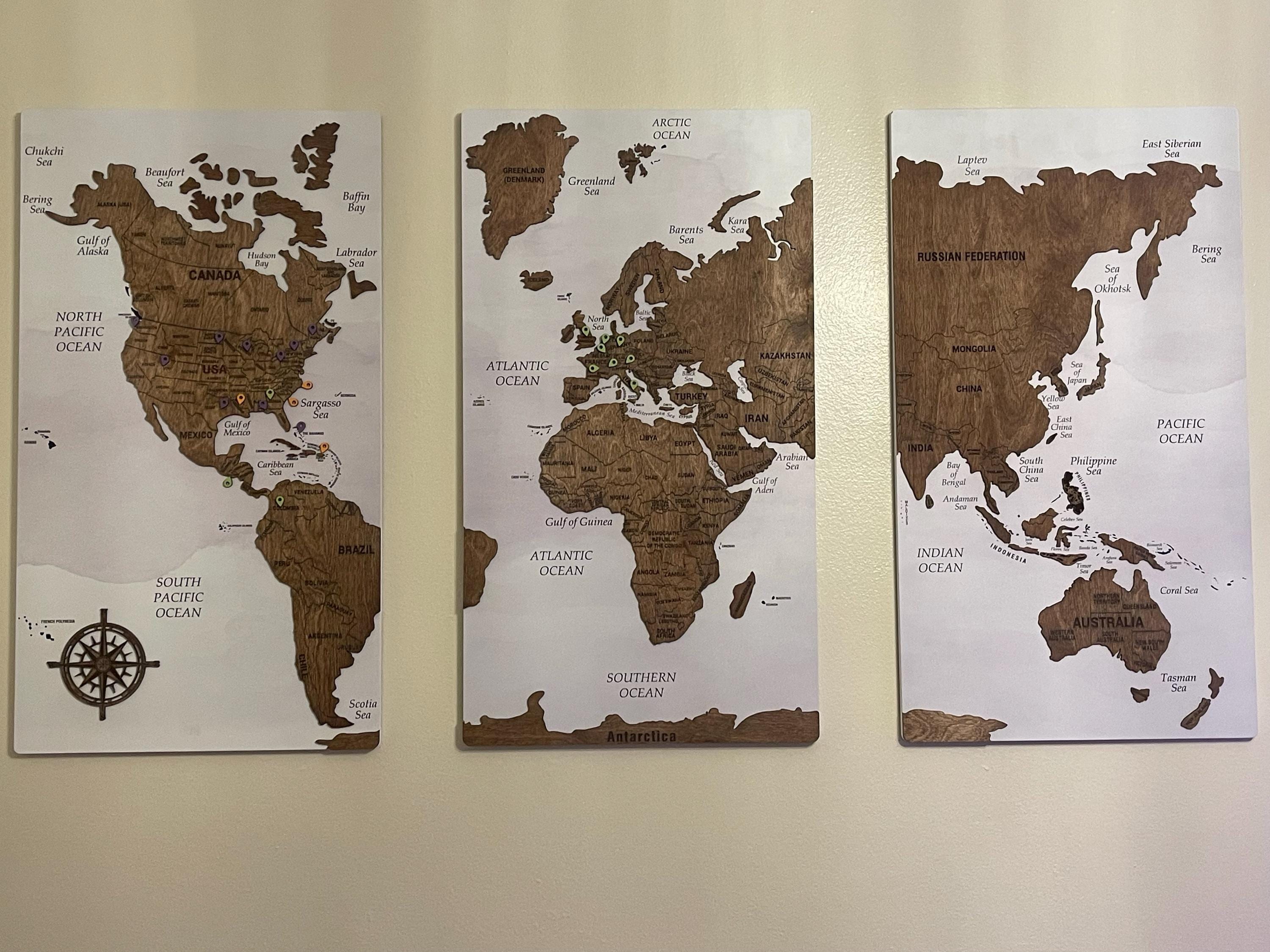 Wooden World Map Wall Art, Push Pin Travel World Map, Large Personalized World Map, Cork World Map Apartment Decor, 5th Anniversary Gift