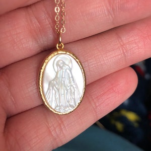 Signature Virgin Mary Necklace/ Mother of Pearl Pendant/ Miraculous Medal/  14 K Gold Plated or 14 K Gold Filled/ Elegant Gift for Her. NO3 - Etsy
