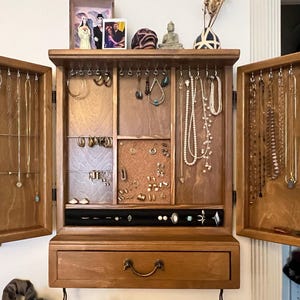 Sieraden kast / oorbellen organisator met lade / TEAK beits / Kast ...