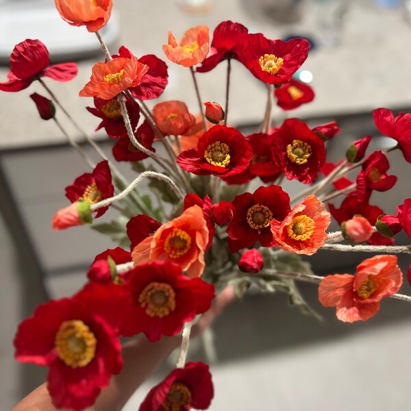 4 Heads Faux Poppy Artificial Flower – Light Lavender Edge, Home Decoration, All Occasions