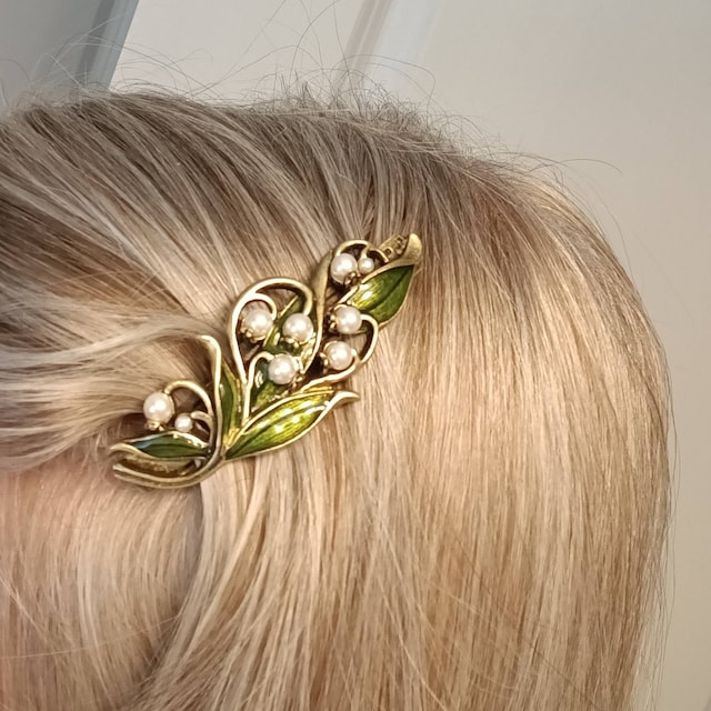 Lily of the Valley Barrette Silver, French Silver Flower  display picture 3