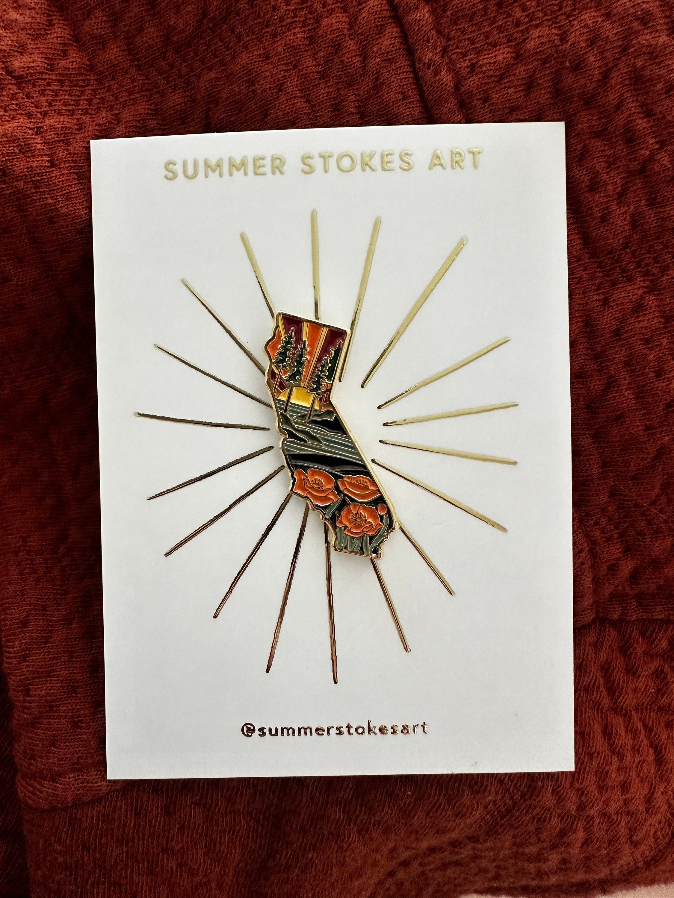 California Poppy Enamel Pin | California Outline Pin | Illustrated State Pin | Butterfly Clasp | 1&quot;