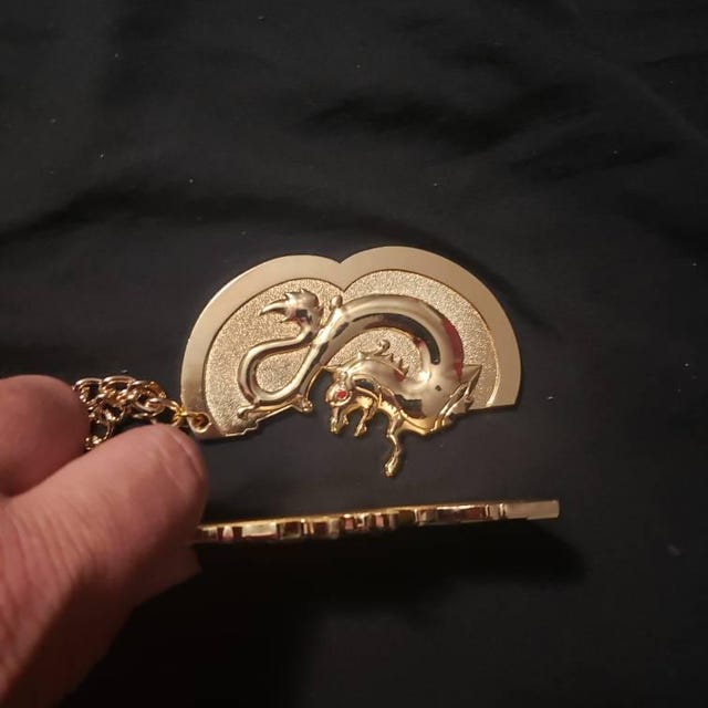 Pendentif Ancien Double Dragon En Métal Rodiez Avec Zircon - Bijou Vintage - Occasion