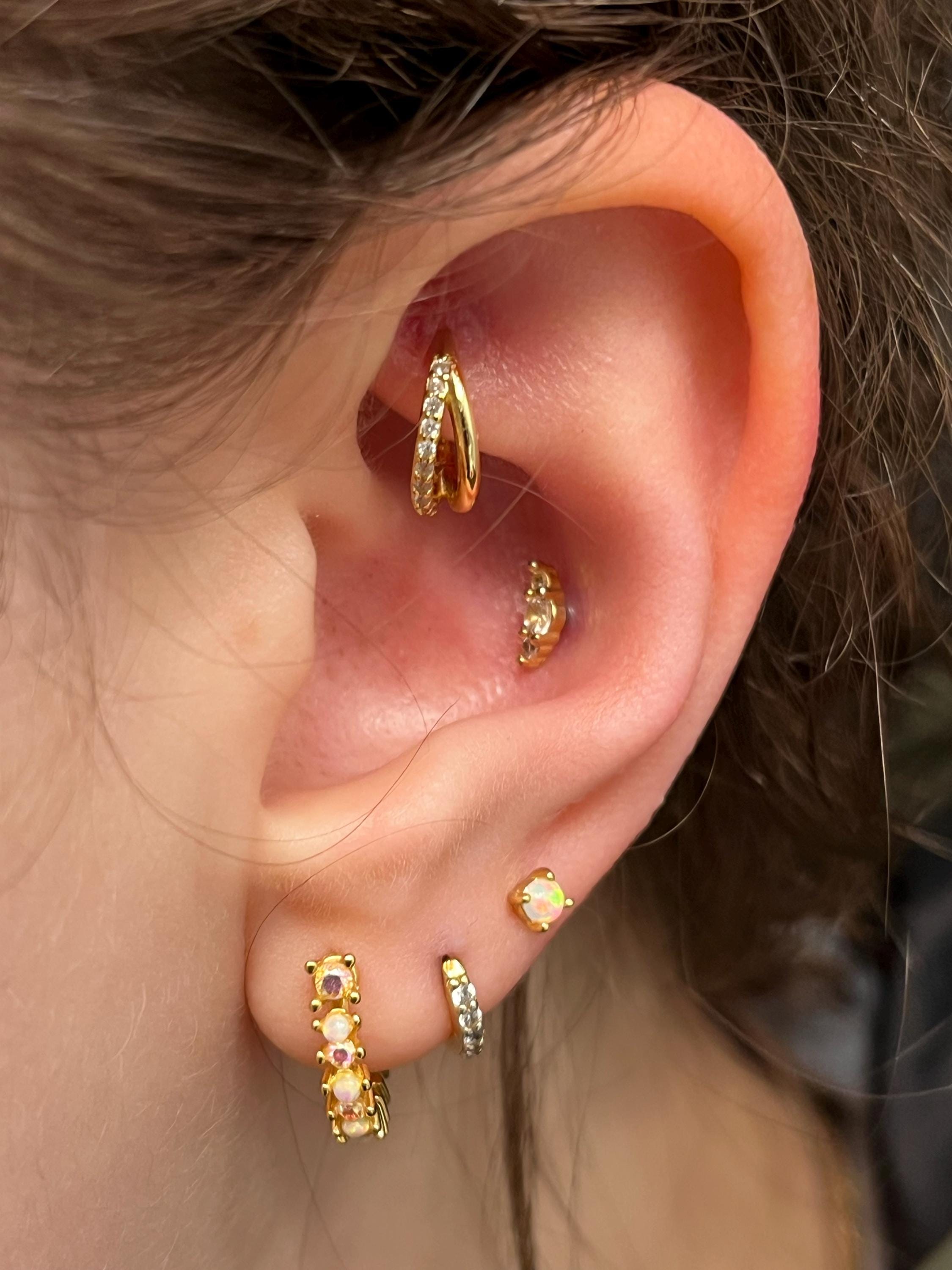 Paved Double Clicker Hoops, Nose Ring, Conch Hoop, Hoop Earring, 16G/18G Septum Hoop • Daith Hoop • Tragus Hoop • Rook Hoop