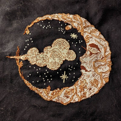 Crescent Moon Cross Stitch Pattern PDF Goth Cottage Mystical Aesthetic ...