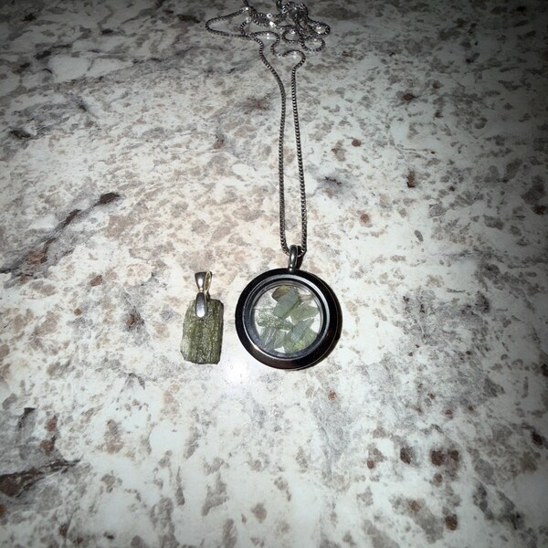 Australian Natrolite, Libyan Desert Glass and Moldavite Pendant - High