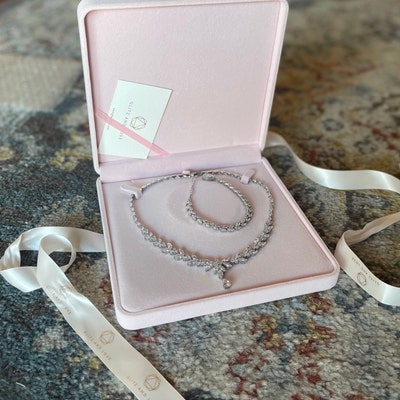Emerald Glass Teardrop Rose Gold Earrings Necklace Jewelry Set, Gifts ...