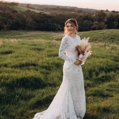 Lace Bodice Plunging V-neck Dress With Slit Marigold main image 1