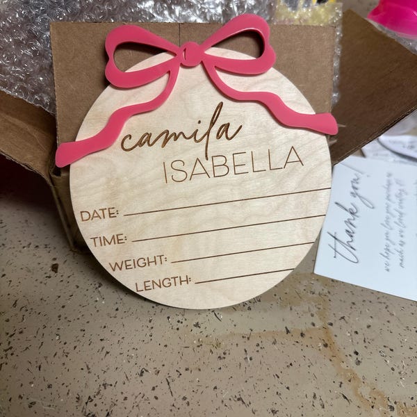 Bow Baby Announcement Sign With Birth Stats | Matching Name Plate ...