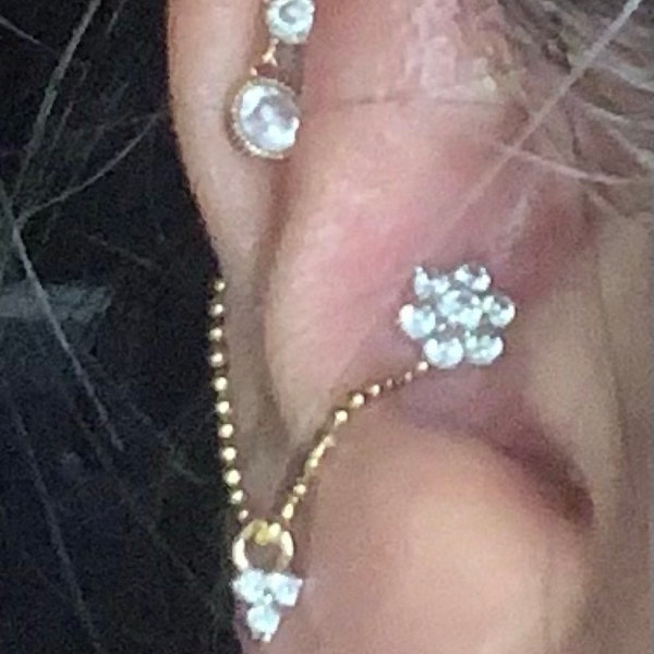 14K REAL Diamond Trinity Lotus Hoop Earring Charm Real Solid Gold ...