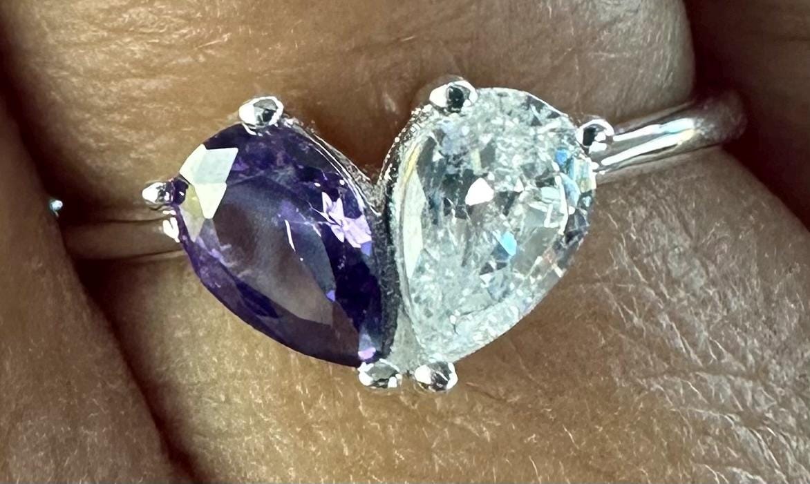Custom Heart Birthstone Ring, Pear Cut 2 Birthstone Ring, Custom Stacking Ring, Christmas Gifts, Gift for Mom/Mother, Birthday Gift for Her