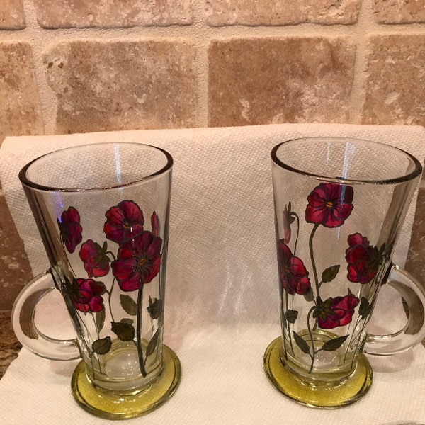 View of Glass Suncatcher With Botanical Poppy Design Hand Painted Glass Wall ...