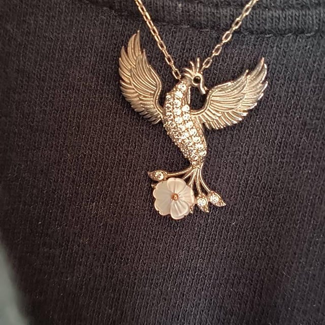 925K Silver Phoenix and Sakura Necklace: Rebirth Bird Pendant
