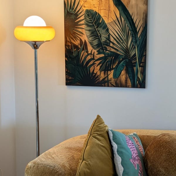 Rachel's Tropical Plant Canvas Print, Golden Sun Jungle Botanical Wall Art canvas print in their home — Antarmada