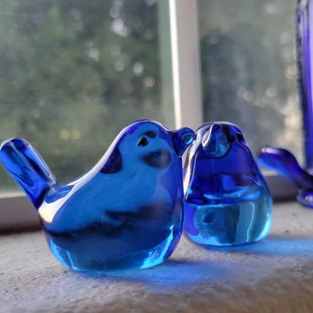 Handblown Etched Cobalt Blue Glass Bird of Happiness - Set of 2 - Etsy