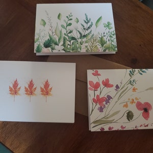 Floral Greens Card Set . Watercolor Leaves Shamrock Clover Flowers . Note  Cards Notecards . Botanical . Blank Cards . Folded Stationery Set 