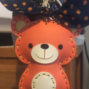 Colorful Faux Leather Smiling Teddy Bear Animal Doll Car Key