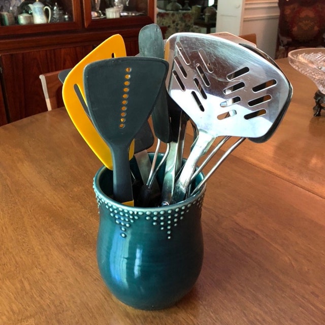 Large Kitchen Utensil Holder Handmade 16 Color Choices Blue, Green, Red,  White Hand Thrown Vase Modern Home Decor MADE TO ORDER 